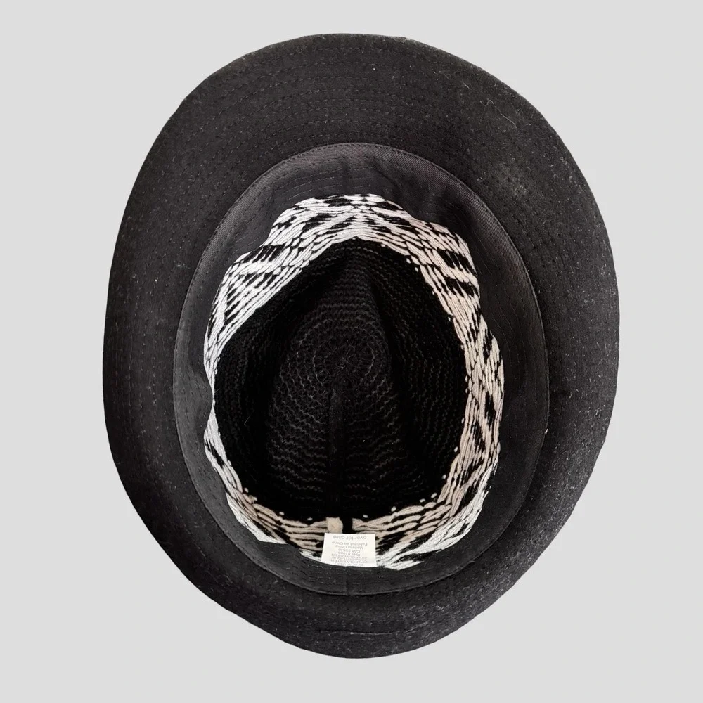 Snowflake Knit Hat Fedora Fitted Unisex Large Black White Winter Fair Isle - Picture 6 of 13